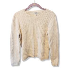 St. John's Bay Tan cotton cable knit sweater crewneck classic women Petite Large